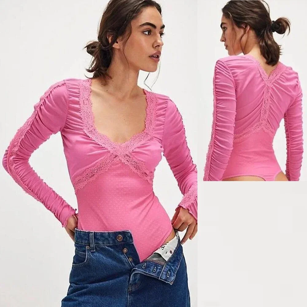 NWT New Free People Forever Young Pink Bodysuit Size S